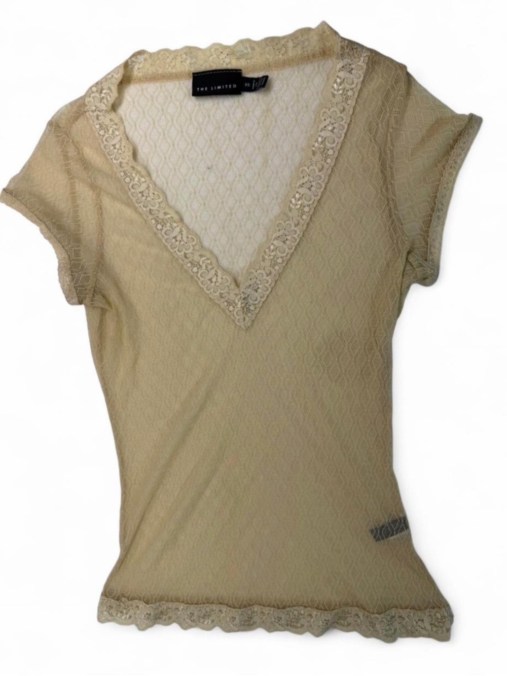 The Limited Cream Lace-Trim V-Neck Short Sleeve Top